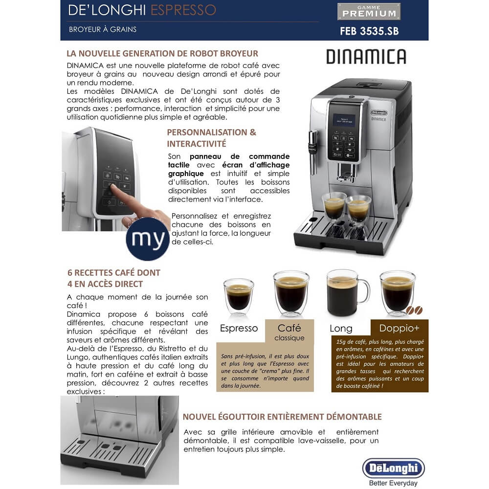 Machine à café avec broyeur Delonghi Dinamica FEB 3535.SB, en vente chez Escocafé Paris