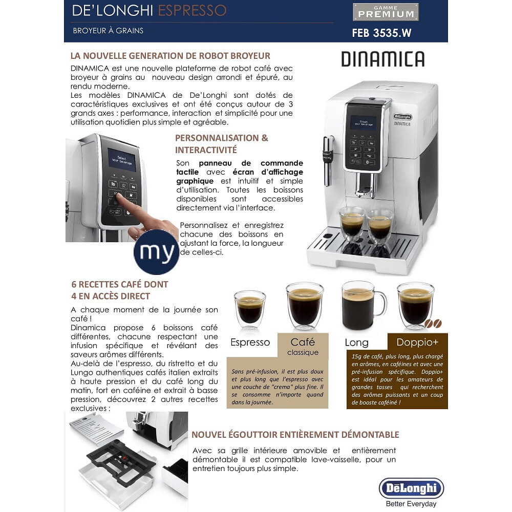 Machine à café avec broyeur Delonghi Dinamica FEB 3535.W, en vente chez Escocafé Paris